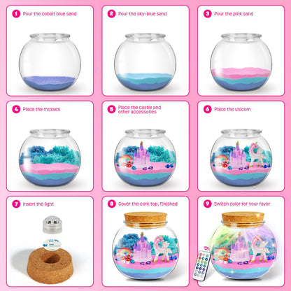 LAOESE Unicorn Light-Up Terrarium Kit for Kids – LED Night Light DIY Arts and Crafts Kit, Unicorn Toys for Girls Ages 4 5 6 7 8-12 – Birthday Gifts for Girls