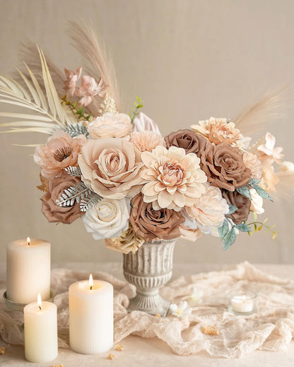 FACINOC Roses Artificial Flowers Nude Fake Flower for DIY Wedding Bouquet Bridal Baby Shower Decorations Party Table Centerpieces Cake Decorating Silk Floral Arrangement Home Decor Indoor Beige