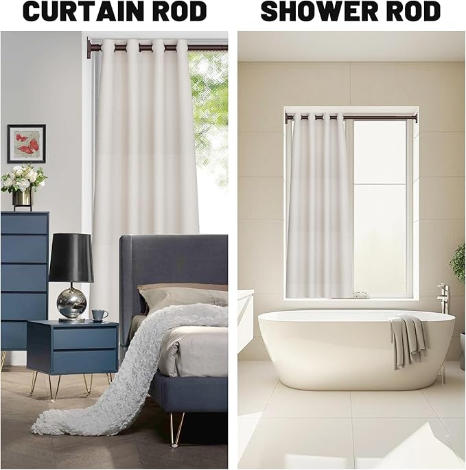 UIOSANRT Brown Shower Curtain Rod 31-55 inches, Stainless Steel Shower Rod & Tension Rod, Adjustable Tension Shower Rod for Bathroom, Windows, Closet