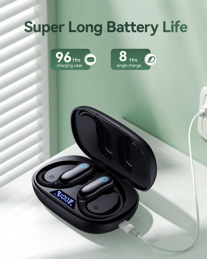 GNMN Active Noise Cancelling Ear Buds Wireless Earbuds 96hrs Playback Bluetooth Headphones Dual Battery Display Stereo Bass Earphones with Earhooks Microphone IPX7 Waterproof for Sports/Runing/Workout