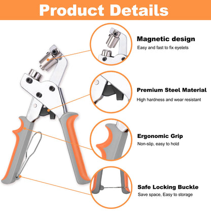 ZAPSIFOU Grommet Tool Kit with 200 Sets 3/8 Inch 10mm Grommets, Heavy Duty Grommet Kit, Grommets Pucher with Hole Punch and Eyelets, Eyelet Pliers Kit for Tarp, Fabric, Banner, Canvas, Leather