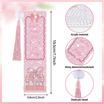 8 Pieces Christian Bible Verse Diamond Art Bookmarks 5d Christian Beaded Bookmark Acrylic Tassel Bookmark for DIY Making Beginners Kids Adults Arts Craft Supplies (Pink Bow-1)