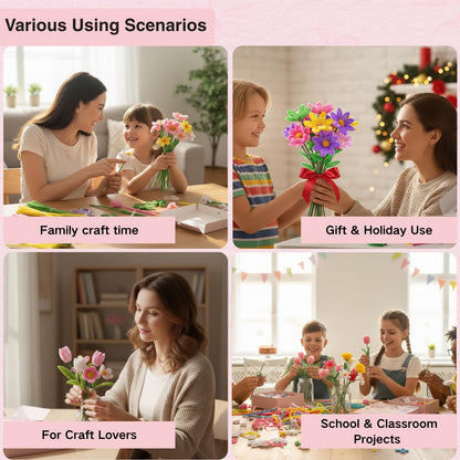 Xokpait 500pcs Pipe Cleaners Flowers Kit,Chenille Stems for DIY Flower Making Kit,Pipe Cleaners Projects Creative for DIY Art and Craft,Ideal for Holiday Decoration(Pink)