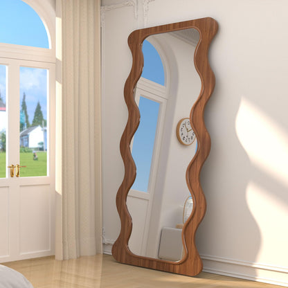 OUSIMY 65" x 24" Wavy Full Length Mirror Wood Framed, Hanging or Leaning for Bedroom Dressing Living Room