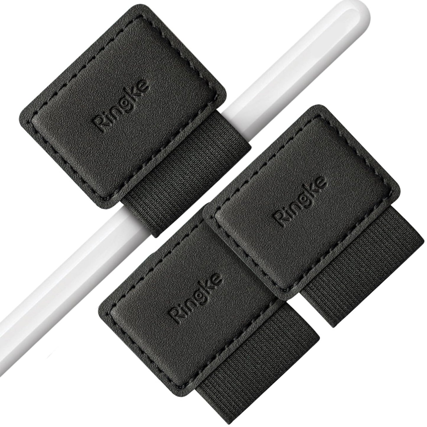 Ringke Pen Holder for Apple Pencil, Journal, Notebooks, and More - 3M Self Adhesive PU Leather Durable Pen Loop with Elastic (3 PACK) - Black