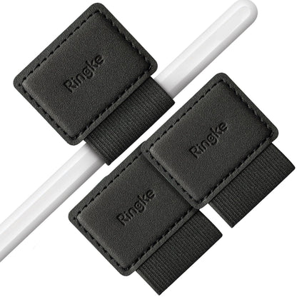 Ringke Pen Holder for Apple Pencil, Journal, Notebooks, and More - 3M Self Adhesive PU Leather Durable Pen Loop with Elastic (3 PACK) - Black