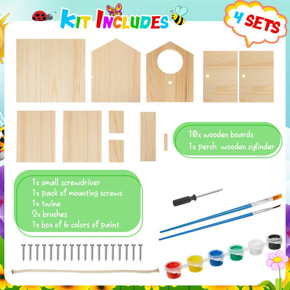 Liliful 8 Pack Birdhouse Crafts for Kids, Wooden Creative DIY Bird House Kits Arts and Crafts Set for Kids and Adults, Spring Birthday Gifts for Toddlers Ages (Seasonal Style)