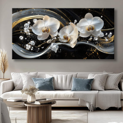White Orchid Canvas Wall Art - Modern Floral Picture for Living Room, Bedroom Wall Decor, Framed Wall Art for Home Decoration, Elegant Flower Paintings Ready to Hang, Large Wall Art 50x100cm(20x40in)