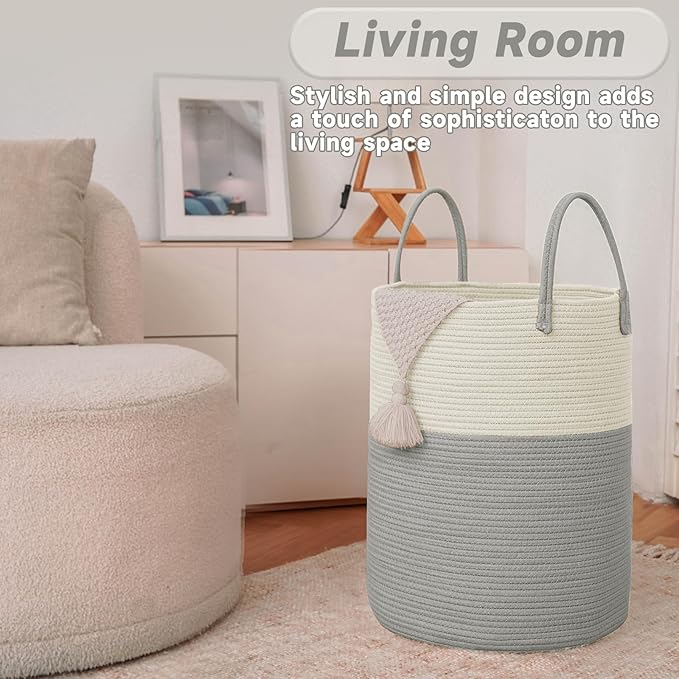 Large Woven Laundry Basket Hamper, 80L Cotton Rope Storage Bin