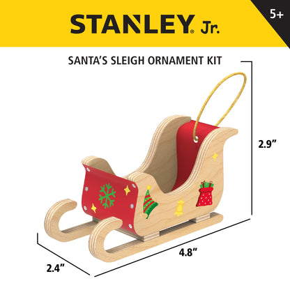 Red Toolbox Stanley Jr. DIY Wood Mini Santa Sleigh and Reindeer Set - Craft Kit for Kids - Create Your Own Mini Santa Sleigh - Perfect Holiday Decoration