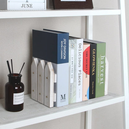 J JACKCUBE DESIGN White Rustic Wood Bookends Set of 2, Decorative Farmhouse Bookend for Heavy Books Magazine DVD on Desk Table Shelf - MK708A