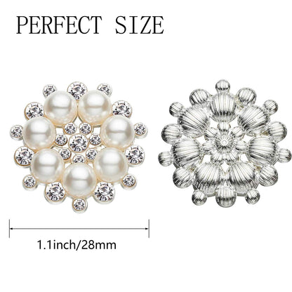 Hicarer 30 Pcs Pearl Rhinestone Flower Buttons Craft Rhinestone Embellishments Flatback Button Round Crystal for Jewelry Making Wedding Party Home Decoration and DIY
