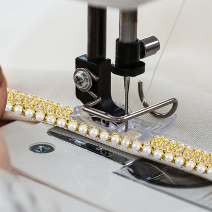 URROMA White Gold Pearl Trim - 10 Yards Beaded Lace Trimming Embroidery Embellishment Ribbon for Sewing Fabric, Garment Accessories, Dress Bag Decoration, Crafts DIY