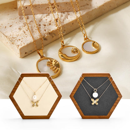 Woodten Solid Wood Hexagon Necklace Holder Stand Retail Hanging Jewelry Necklace Stand Display for Vendors(Black)