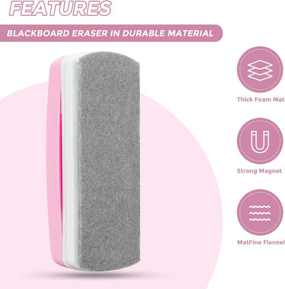 Ddaowanx Whiteboard Eraser, Magnetic Dry Erase Eraser, Glass Board Eraser,School and Office Supplies, Pack of 2 (Pink)