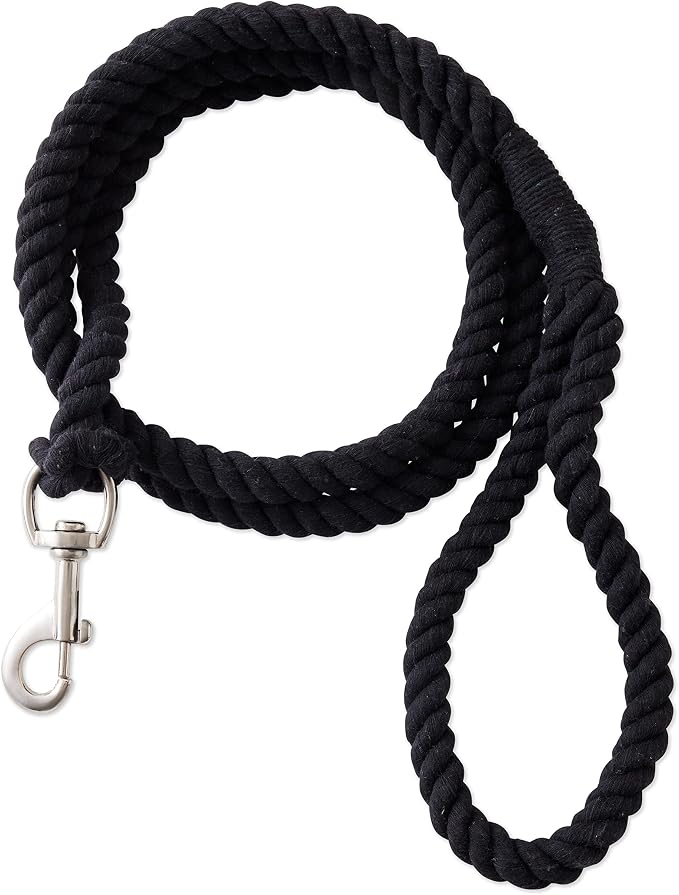HonestBaby Collars and Leash Sets Braided and Vegan Suede for Dogs Organic Cotton for Pets, Black/Black, One Size