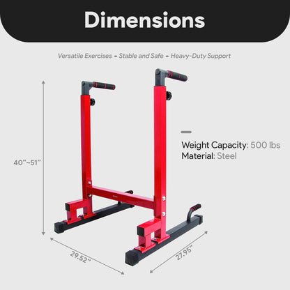 BalanceFrom Steel Frame Dip Station with Adjustable Height, 500 Pound Weight Capacity – Upper Body Workout Home Gym Equipment for Triceps, Push & Pull Ups, Leg Raises, and Bench Press