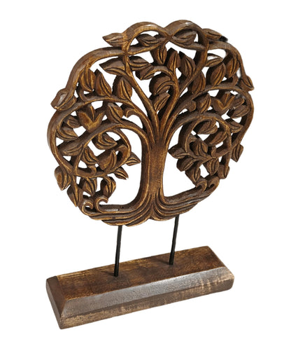 VANIYA CRAFTS® Wooden Carved Handmade Tree Design Engraved Table Decor Table Sculpture Home Decor Statue for Living Room, Bedroom, Office Desktop, Cabinets (Walnut)