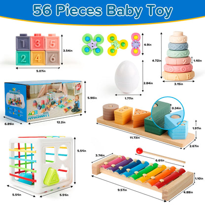 Somastung 7‑in‑1 Montessori Baby Toys for 6‑12 Months & 1+ Years, Infant Sensory Teething & Stacking Blocks | Wooden Shape Sorter, Xylophone Musical Toy, Birthday Gift for Toddlers 1‑3