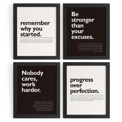 DSHFG Motivational Office Pictures Wall Decor Prints Set of 4, Black Motivational Wall Art Decor Retro Posters Prints for Office Home Decor, 8x10 Unframed