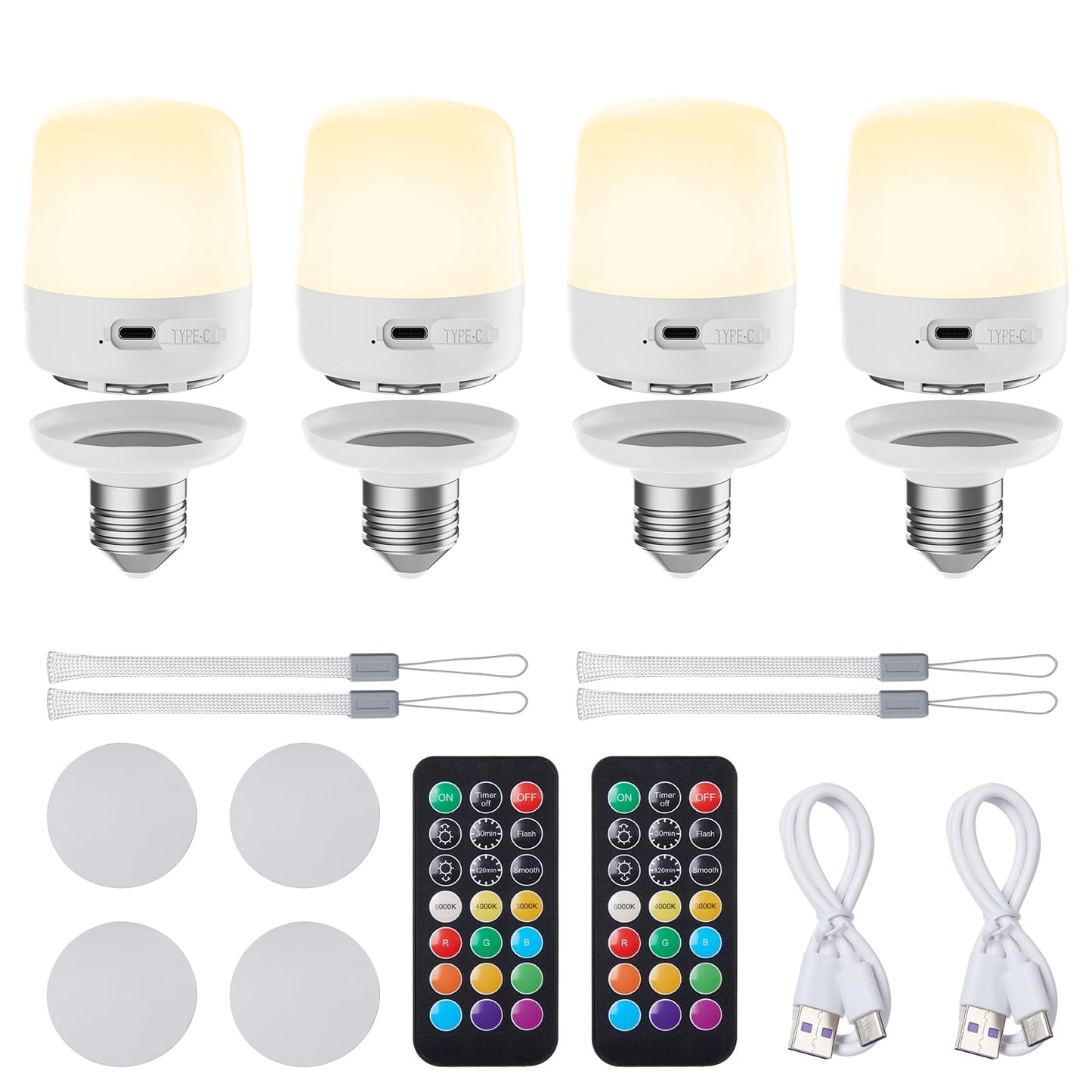 Minetom E26 Rechargeable Light Bulbs with Remote and Timer, Battery Backup Bulb with 12 Colors and Brightness Dimmable, 2300mAh 40W Equivalent LED Light Bulbs for Lamps Sconces Camping, 2 Pack