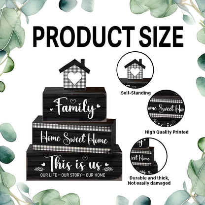 4 Pcs Sweet Home Table Decoration,Our Life Story Home Wooden Block Signs,Farmhouse Table Centerpiece for Living Room Entryway Table Mantel Kitchen Counter Decor