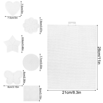 12pcs Plastic Mesh Canvas Sheets, 14 CT Multiple Shapes Plastic Mesh Screen Craft Canvas Sheets for Cross Stitch Embroidery Aida Cloth Needlepoint DIY Crochet Projects