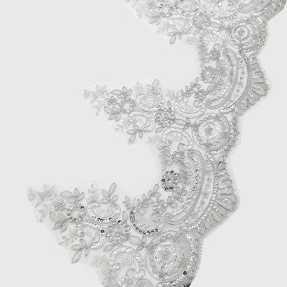 3 Yards 9 Inches Width Silver Beaded Lace Trim, Sequin Flower Embroidery Ribbon, Sequins Mesh Trim, Edging for Sewing Craft Supplies Fabric Bridal Wedding