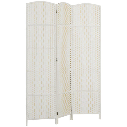 HOMCOM Room Divider 3 Panel, 6FT Tall Folding Privacy Screen, Freestanding Hand-Woven Partition for Room Separation with 360° Hinges, Paper Rope Diamond Weave, White