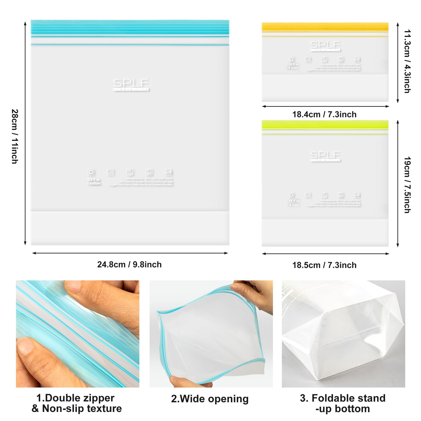 SPLF 24 Pack Reusable Food Storage Bags Dishwasher Microwave Safe, BPA Free Reusable Freezer Bags, Silicone Free Containers for Meal Prep, Fridge Kitchen Organization - 8 Gallon 8 Sandwich 8 Snack
