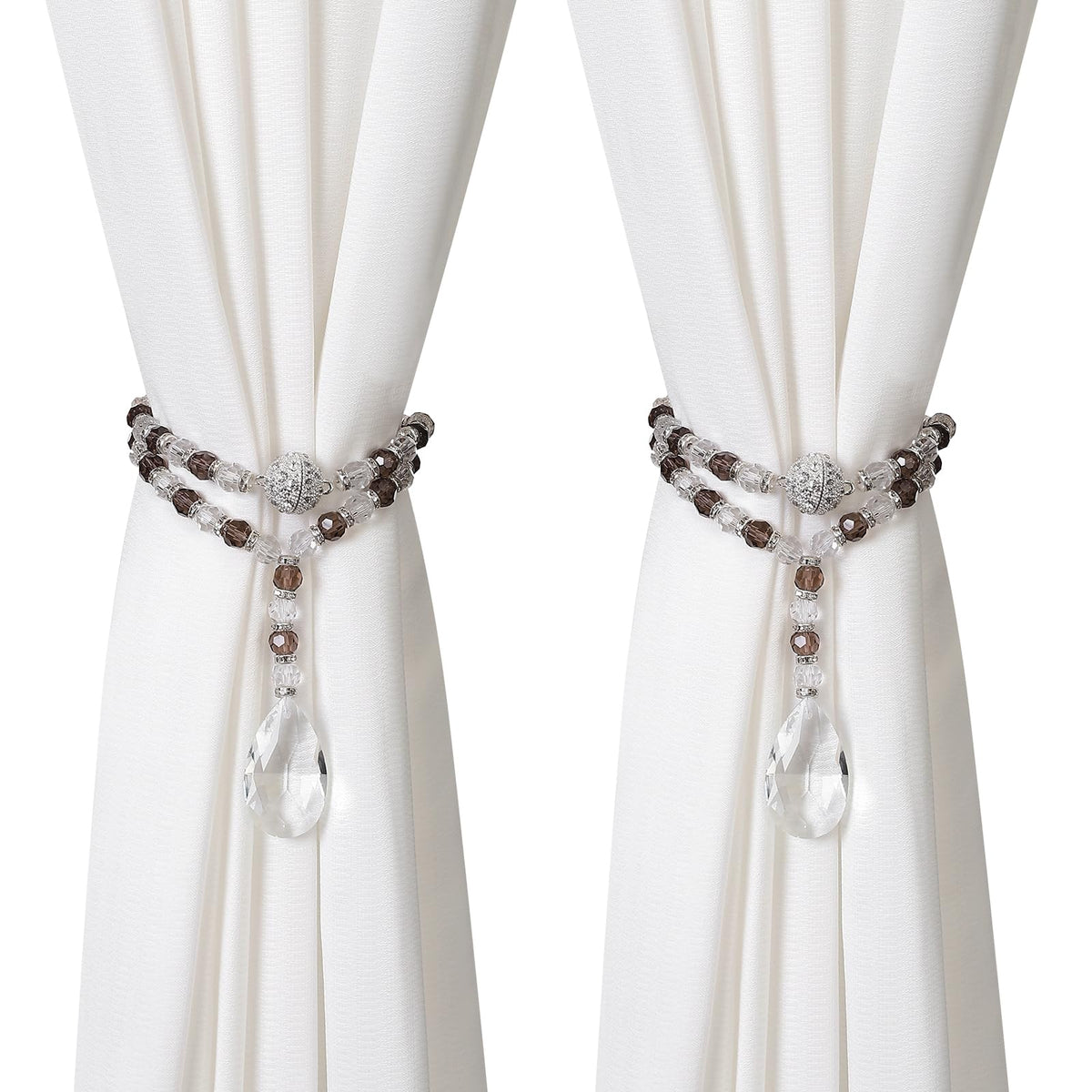 SUQ I OME 1 Pair of Luxury Crystal Beaded Magnetic Curtain Tieback and Holdback Curtain Clips Curtain Buckle Curtain Holder Blingbling Curtain Holdbacks for Drapes,Gray