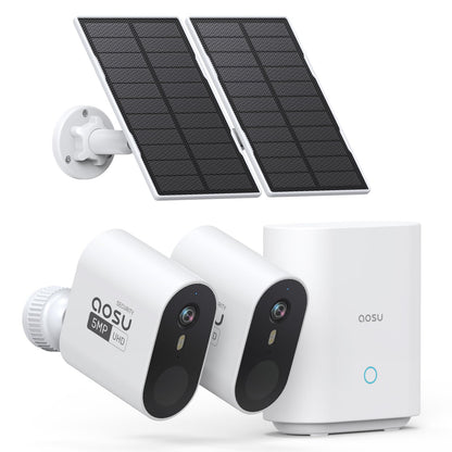 aosu 3K/5MP Solar Security Cameras Wireless Outdoor Home Surveillance System, 166° Ultra-Wide-Angle, HD Color Night Vision, Spotlight & Siren Alarm, Motion Alert, No Subscription Required, 2-Cam-Kit