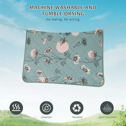 IEUUMLER Washable Pee Pads for Dogs, 2 Pack Non-Slip & Waterproof Pack Whelping Pad, Reusable Washable Puppy Potty Training Pad with Fast Absorbent for Playpen EU007 (Green Daisy, 48"X30"-2pcs)