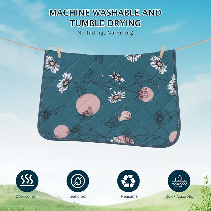 IEUUMLER Washable Pee Pads for Dogs, 2 Pack Non-Slip & Waterproof Pack Whelping Pad, Reusable Washable Puppy Potty Training Pad with Fast Absorbent for Playpen EU007 (Navy Blue Daisy, 24"X48"-2pcs)