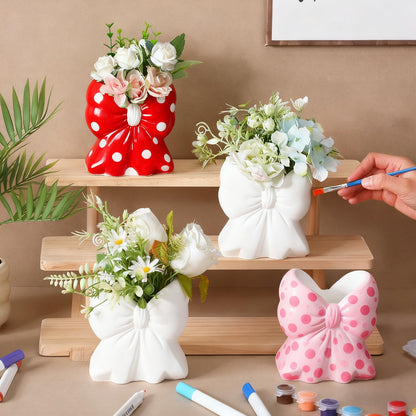 AceOrbit 6 Sets Paint Your Own Coquette Bow Succulent Planter Vase Ceramic Blank Unpainted Flower Pots DIY Paintable Porcelain Vase Kit for Adults Classroom Craft Project Activity Supplies