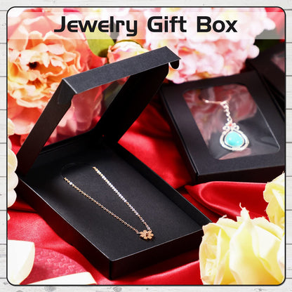 Crtiin 30 Pack Jewelry Gift Boxes Bulk with Thank You Stickers 5.4"x3.4"x0.7" Cardboard Small Gift Boxes for Jewelry Necklaces Earrings Bracelets Ring Packaging with Clear Window(Black)