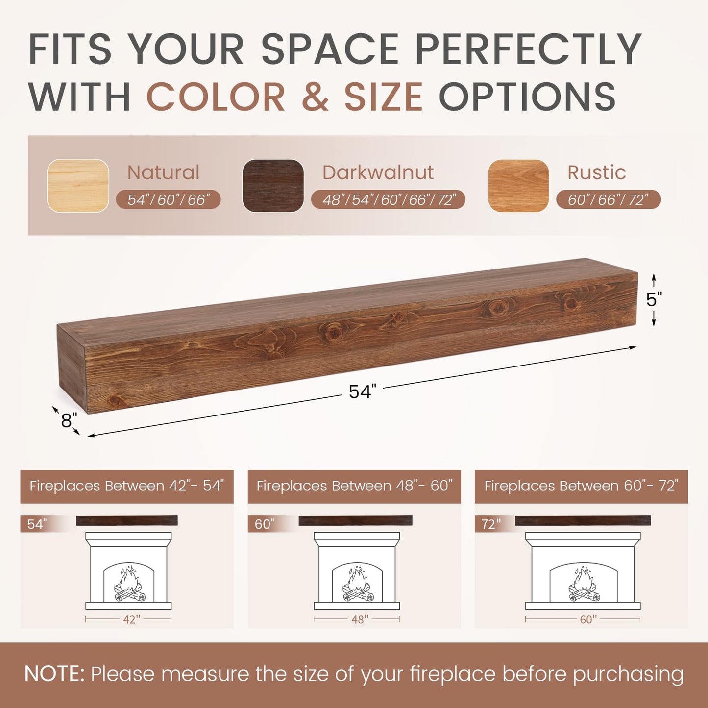 G GOOD GAIN Fireplace Mantel 54 inch - Handcrafted Rustic Solid Wood Mantel l Floating Mantle Shelves Decor for Wall, Bedroom, TV, Books, Livingroom.DarkWalnut