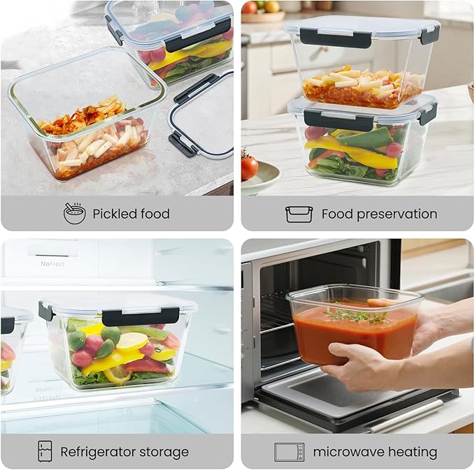 2 Pack Large Glass Food Storage Containers