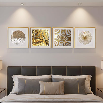 Framed Gold Modern Wall Art Prints, Set of 4 Piece Abstract Geometric White and Gold Wall Decor, Minimalist Contemporary Glam Square Wall Art for Dining Room Bedroom Office, 12x12 Inch
