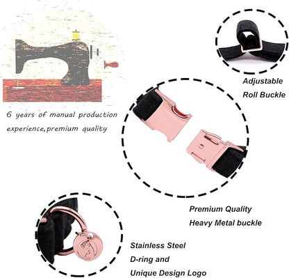 DOGWONG Hemp Cotton Dog Collar with Bow, Black Pet Collar Durable Adjustable Puppy Collar for Small Medium Large Dogs