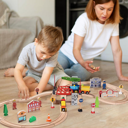 SainSmart Jr. Wooden Train Set Accessories, Moveable Lifting Bridge Set with Track for Kids Compatible with Thomas, Brio, Chuggington, Melissa and Doug