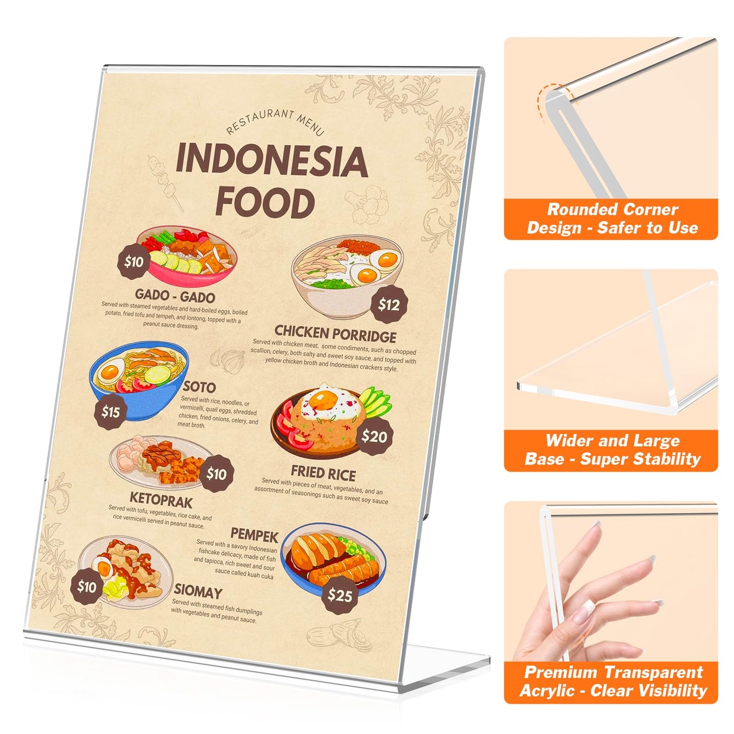 3 Pack Acrylic Sign Holder 8.5x11 Inches, Clear Display Holder, L-Shape Vertical Menu Holder Stand, Flyer Display Stand, Table Paper Holder, Plastic Sign Display Stand for Restaurants, Store, Office