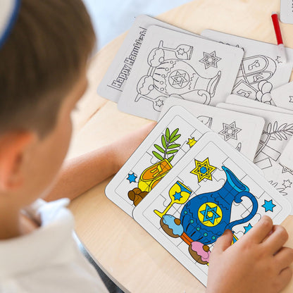 Cinrobiye 24 Sets Hanukkah Coloring Jigsaw Craft Kit for Kids, DIY Chanukah Activity Set with 8 Designs, Festival of Lights Party Favors, Winter Holiday Classroom Art Projects