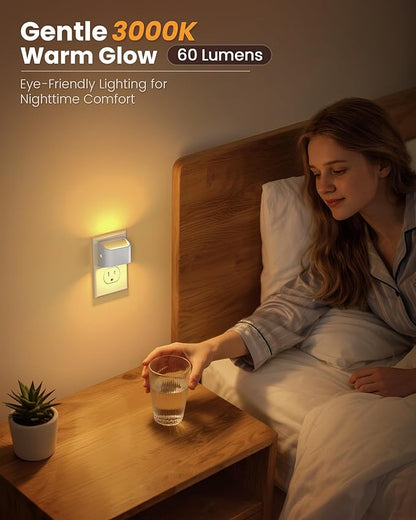 NIORSUN Plug in Night Light, Auto Brightness Sensor Night Light, 3000K Warm White, Ultra-Slim Wall Light for Hallway Bathroom Bedroom Stairs, White, 6 Pack