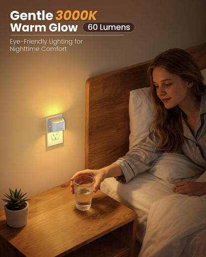 NIORSUN Plug in Night Light, Auto Brightness Sensor Night Light, 3000K Warm White, Ultra-Slim Wall Light for Hallway Bathroom Bedroom Stairs, White, 8 Pack