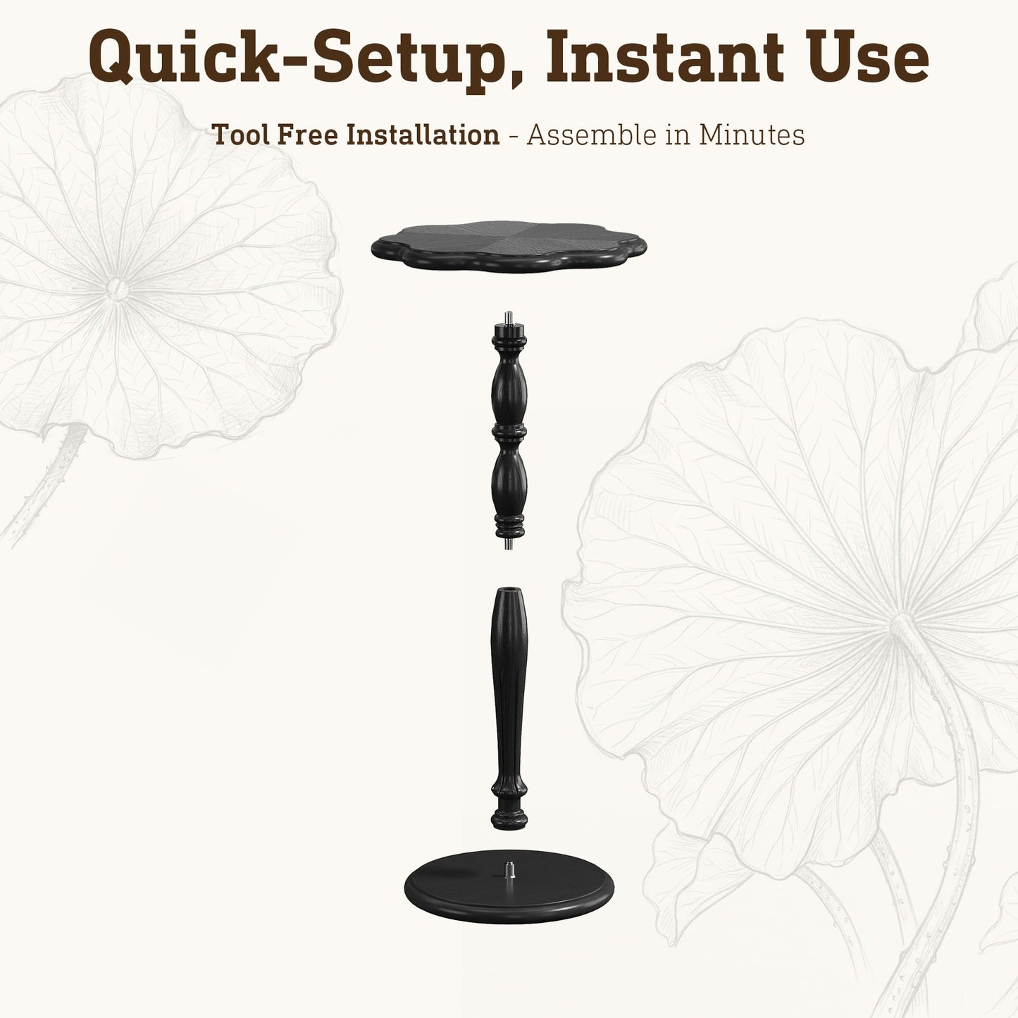 STO'SENSE Black Round Side Table,Drink Table for Small Spaces,Mid-Century Modern Accent Nightstand w/Solid Wood Leg,Sofa Pedestal Table w/Classic Sculpted Design for Living Room,Tool-Free Assembly