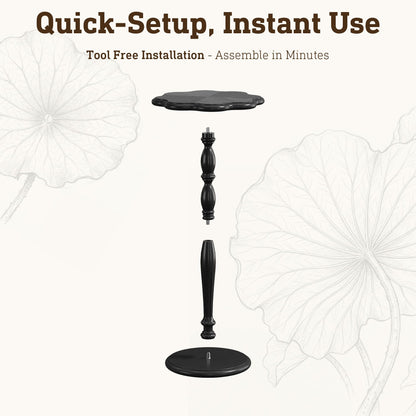 STO'SENSE Black Round Side Table,Drink Table for Small Spaces,Mid-Century Modern Accent Nightstand w/Solid Wood Leg,Sofa Pedestal Table w/Classic Sculpted Design for Living Room,Tool-Free Assembly
