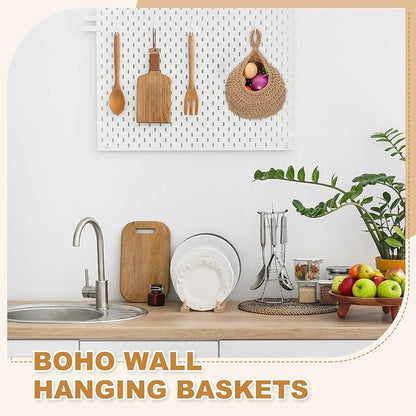uxcell Hanging Fruit Baskets for Kitchen, Hand-Woven Wall Hanging Storage Jute