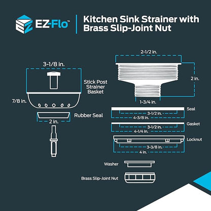 EZ-FLO Kitchen Sink Strainer Fits 3-1/2 Inch Opening, Sink Drain Assembly