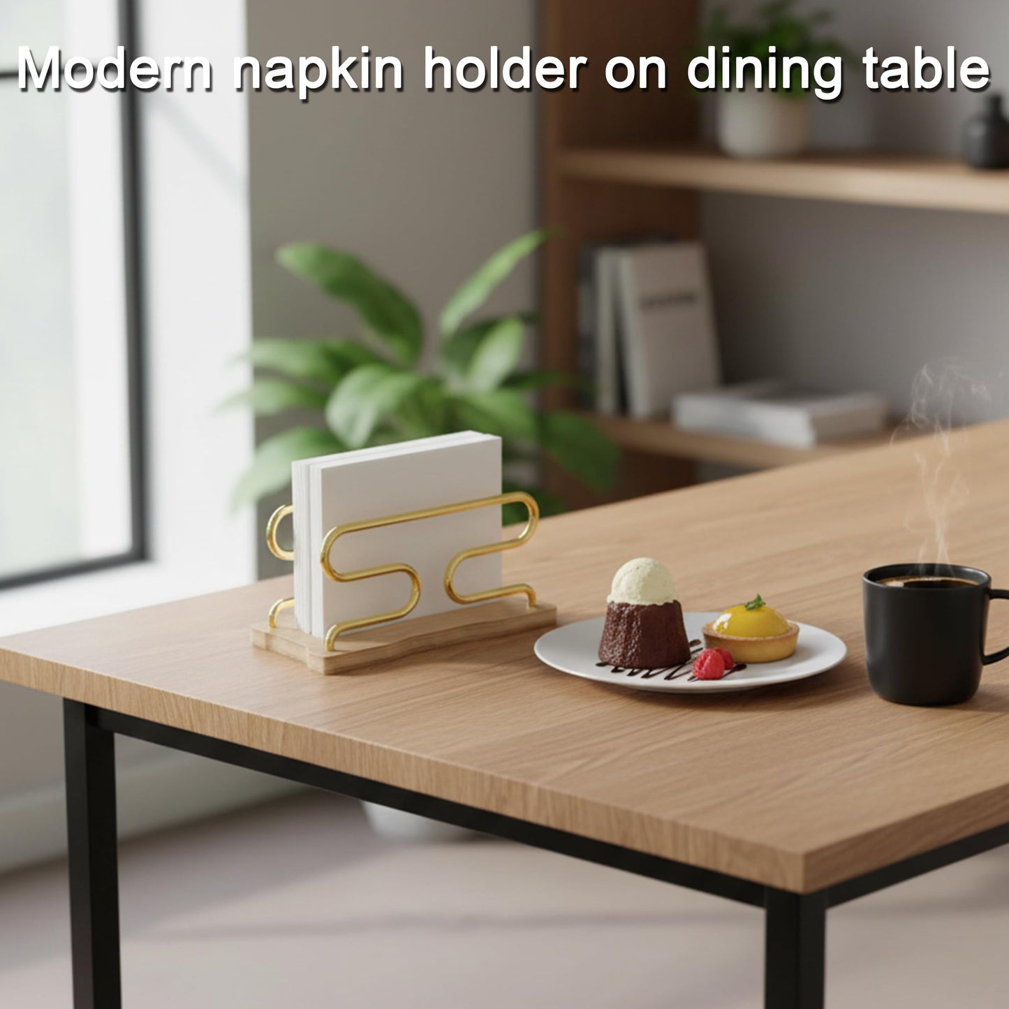 LUGUNU Bamboo Gold Napkin Holder Set, Non-Slip Base for Kitchen Counter